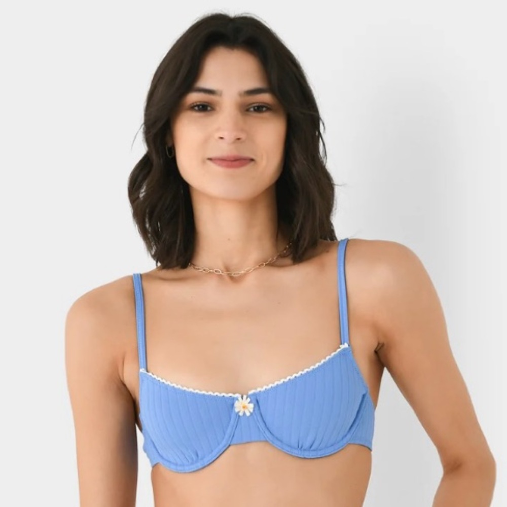 Solid and striped Daphne bathing suit top